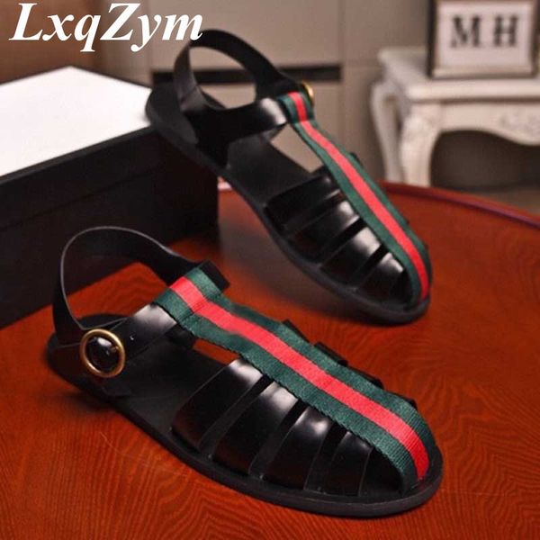 

luxury brand closed toe buckle strap sandals rivets decor crystal gladiator shoes beach comfort flat summer out fisherman 60% off store onli, Black