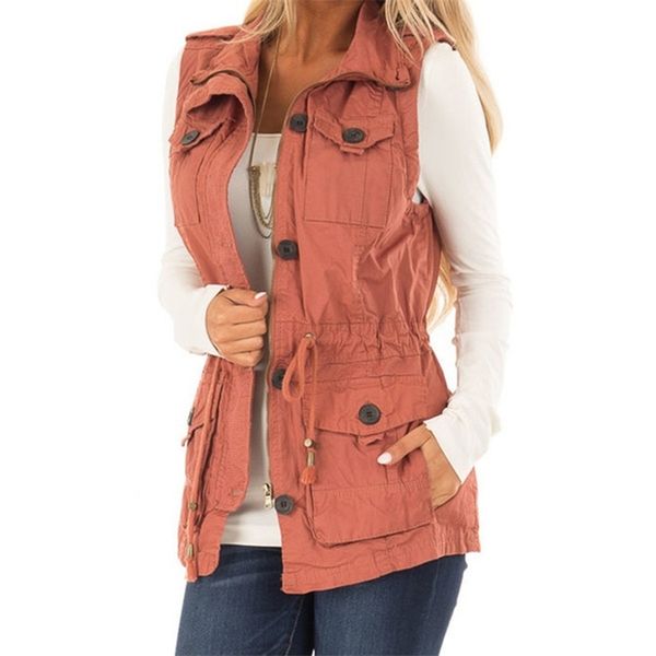 

jackets women pure color turn-down collar casual autumn winter slim fit sleeveless zipper waist coat pocket female 210914, Black;brown