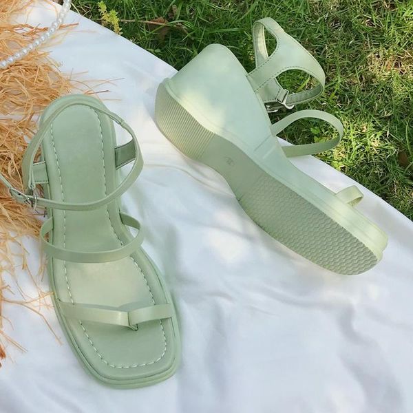 

dress shoes 2021 summer fashion women wedges roman sandals green white high heels platform leisure ladies flip flops, Black