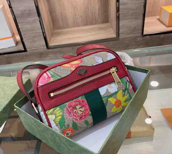 

Luxurys Flower Pattern Shoulder Bag Designers Women Camera Bags High Quality Lady Crossbody Handbag with Fashion Stripe, Red