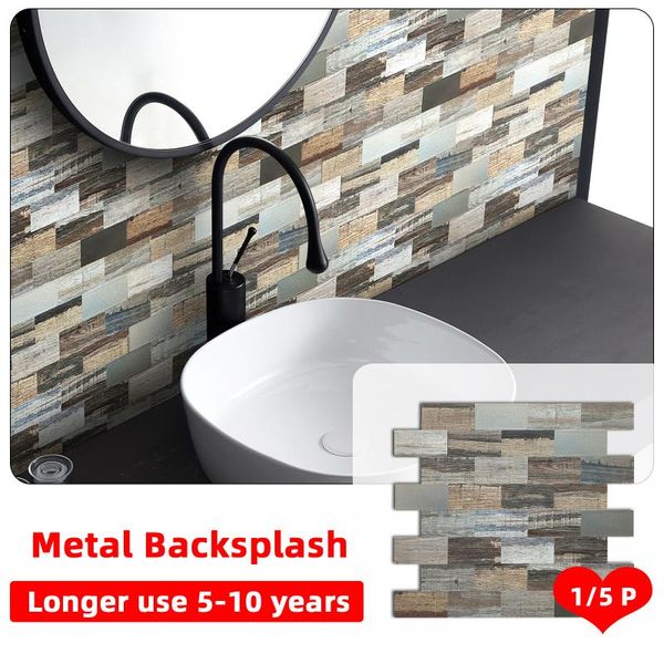 

wall stickers 1/5pcs metal brick tile backsplash peel and stick panel diy decor self adhesive for bathroom home floor sticker