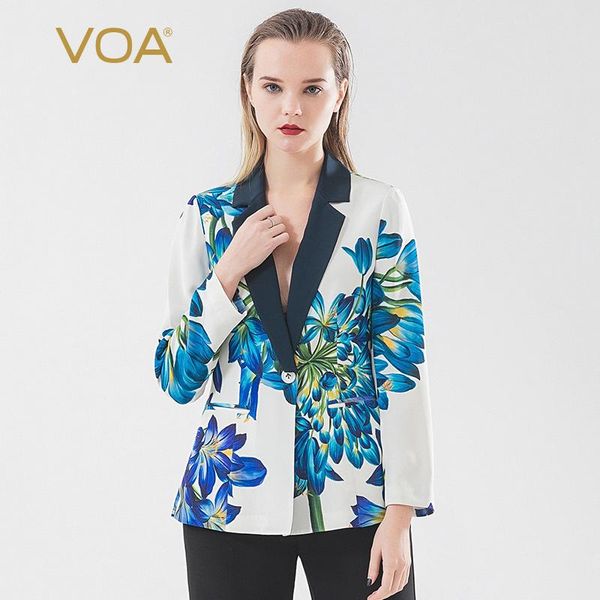 

women's jackets voa 30mm heavy lapel blue flower mix material stitching one button long sleeve plain dark bag fashion suit jacket w611, Black;brown