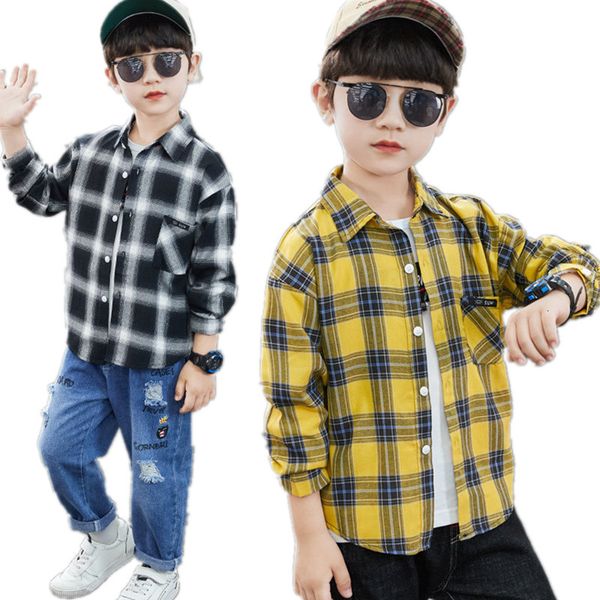 

2021 new autumn clothes plaid long sleeve turn-down collar shirts for vintage boys kids causal blouse av6f, White