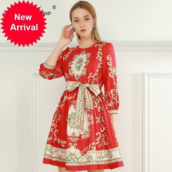 

fashion designer dress summer women's vintage floral-print beaded lace-up dresses casual, Black;gray