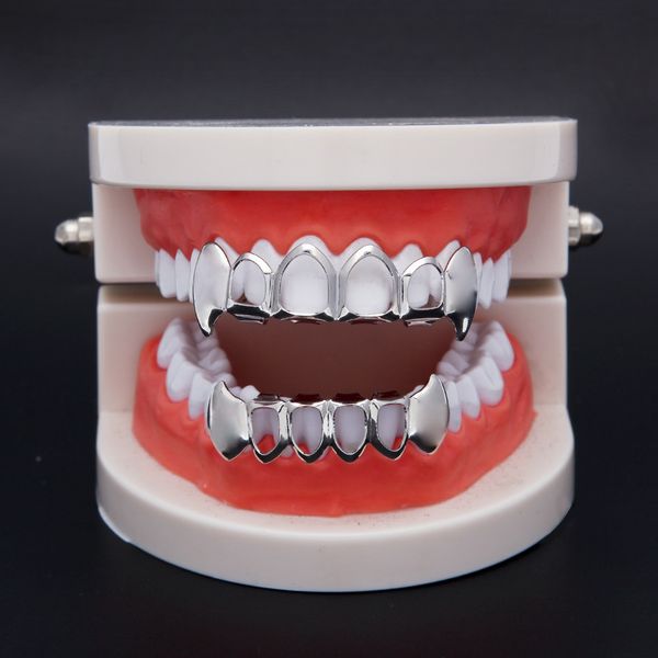 

hollow out hip hop grills tooth set gold silver and bolttom teeth grills set for men women open face grillz party props jewelry gift, Black