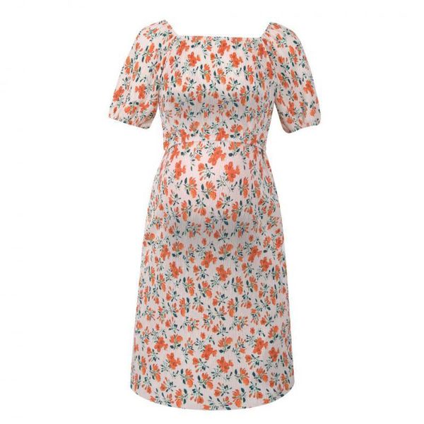 

maternity dresses pregnant printing women dress short sleeve square collar casual for pregnancy irregular party clothes, White