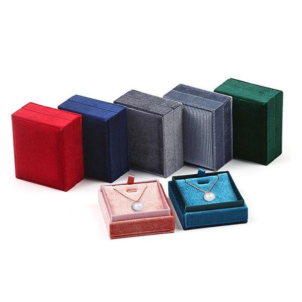 

jewelry pouches, bags product square shape velvet box earring pendant display holder with detachable lid ring for wedding, Pink;blue