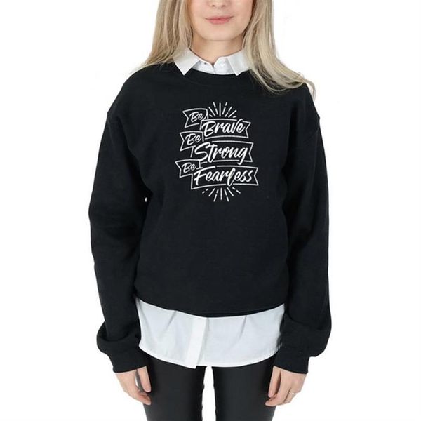 

women hoodie hoodies for be brave strong letters print crew neck sweatshirts printing thick harajuku plus size, Black