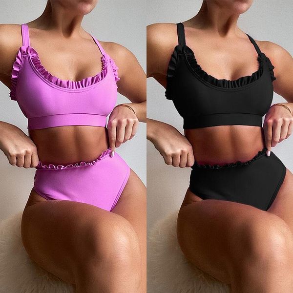 

purple black high waist ruffles swimsuits women push up swimwear bathing suit biquini brazilian bikini 2021 new beachwear