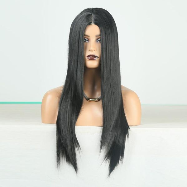 

synthetic wigs rongduoyi black hair machine made wig long heat resistant for women natural wave middle part silky straight