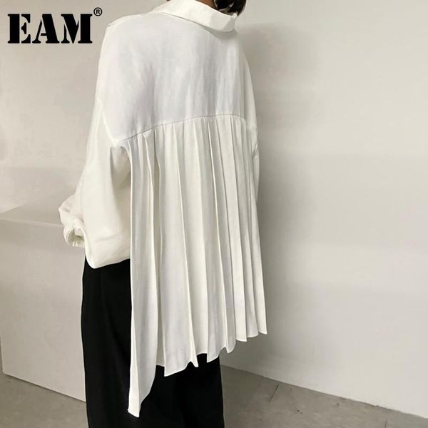 

women's blouses & shirts [eam] women white back ribbon big size blouse lapel long sleeve loose fit shirt fashion tide spring autumn 202