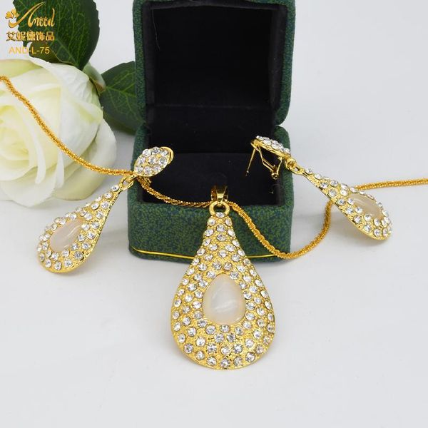 

earrings & necklace aniid gold plated opal and earring set dubai african jewelry ethiopian party choker wholesale bride, Silver