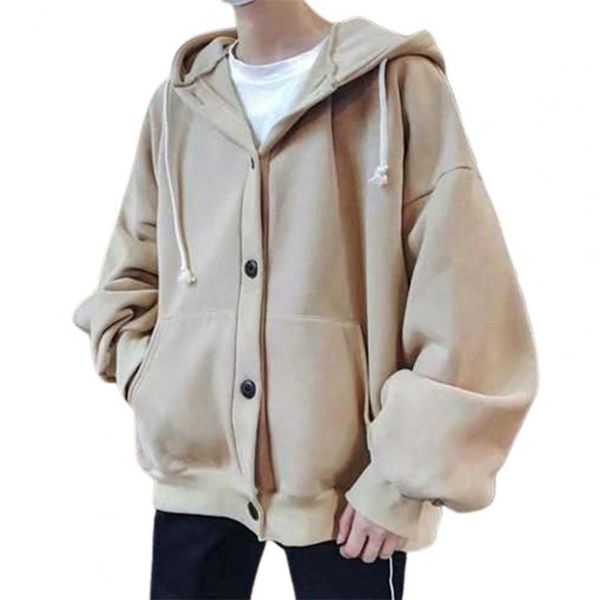 

men's jackets men hooded coat solid color warm elastic cuff jacket mens single-breasted cardigan with hat oversize, Black;brown