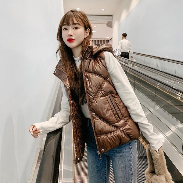 

women's vests 2021 winter jacket women sleeveless vest parka hooded warm padded female veats waistcoat outwear, Black;white