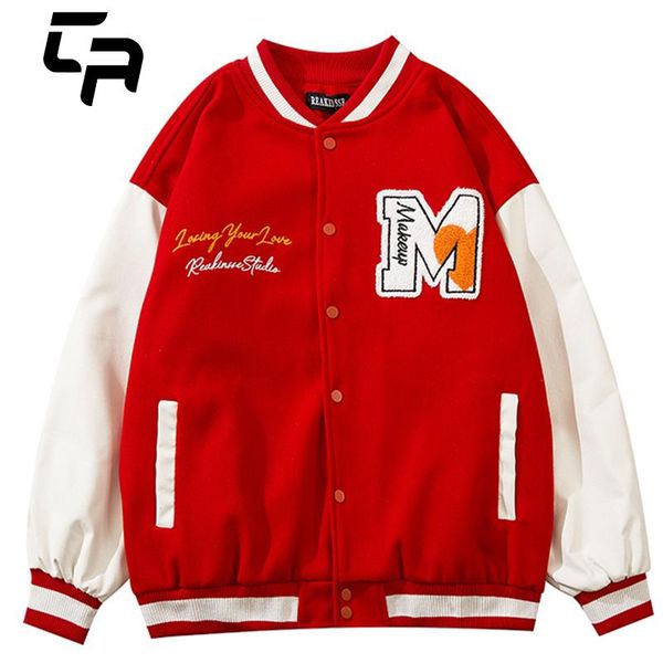 

men's jackets mens varsity jacket cartoon sun pu leather patchwork bomber winter streetwear college style baseball outfit, Black;brown