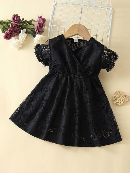 

baby guipure lace insert eyelet dress she, Red;yellow