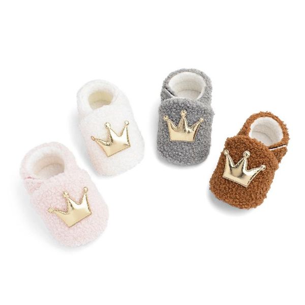 

first walkers born baby shoes furry cotton winter crown walking boots girl