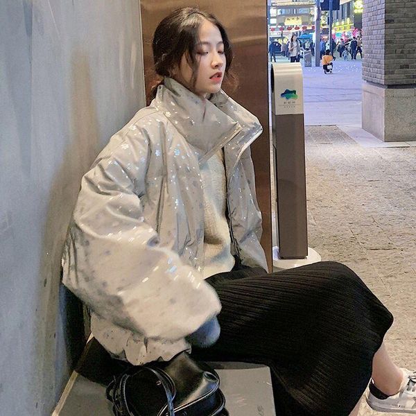 

women's jackets reflective jacket women 2021 flash short hooded night glowing zipper, Black;brown