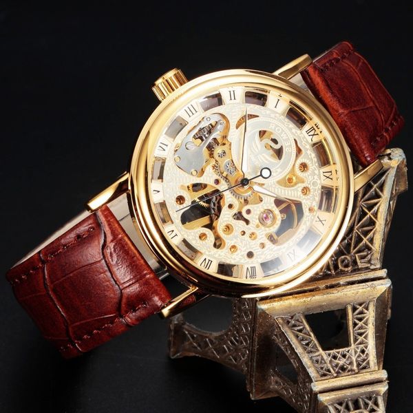 

sewor hollow belt gold sier shell multicolor optional luminous needle men's and women's mechanical watch, Slivery;brown