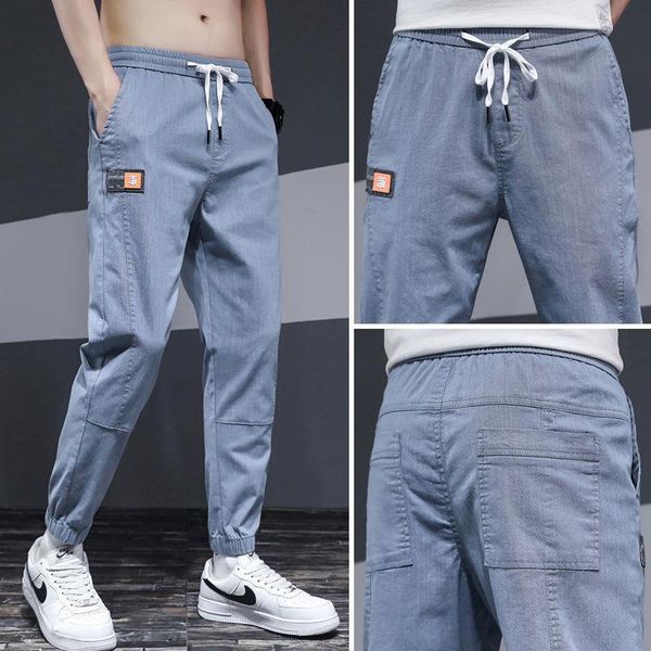 

men's pants summer jeans loose all-match elastic waist casual thin harem trouser clothes, Black