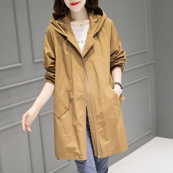 

women's jackets spring casual thin coat women hooded autumn korean version loose plus size mid-length zipper windbreaker rzdh, Black;brown