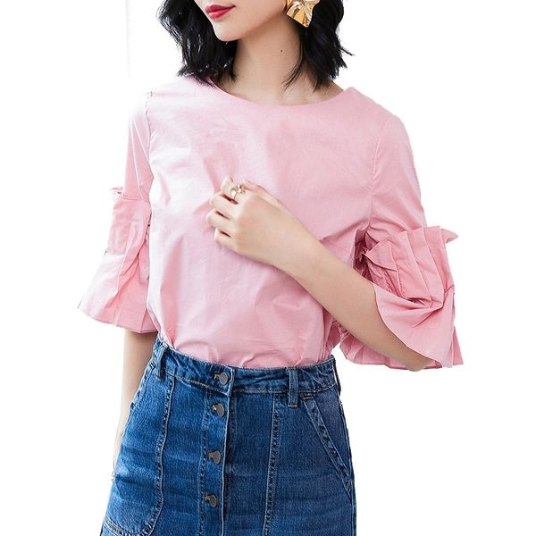 

7 minutes of sleeve fashion splicing 7 minutes of sleeve round collar 210310, White