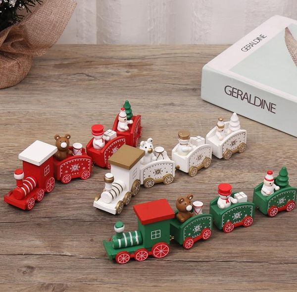 

party favor christmas wooden train children day gifts green white red xmas wood trais snowflake painted decor ornament sn1420