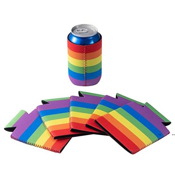 Neue Regenbogen-Neopren-Becherabdeckung Dose Biersaft Wasserflaschenabdeckung Neopren-isolierte Ärmeltasche LGBT-Dose Getränkeetui EWE7426