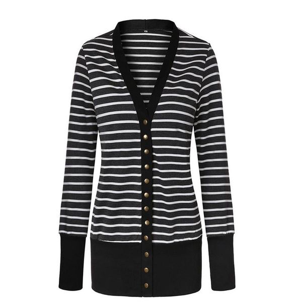 

women's jackets ladies casual slim button striped sweater coats women autumn long sleeve knitted outwear, Black;brown