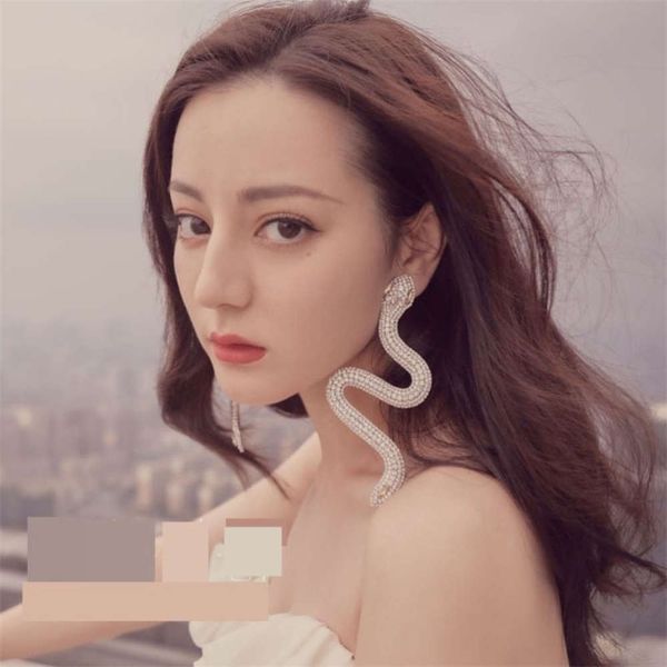 

hbp fashion deli batong full diamond smart snake exaggerated personality net red fashionable big earrings female, Silver