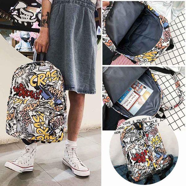 

school bags backpack cartoon street graffiti canvas girl female travel bag women mochila rucksack schoolbag femme sac
