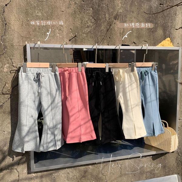 

girls cotton flared trouser toddler kids solid color spring casual pants baby girls drawstring skinny trousers infant clothes, Blue