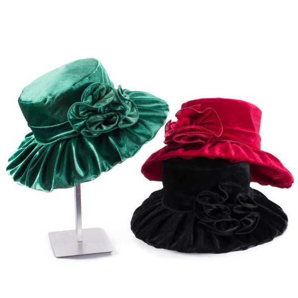 

2021 new sun hatwomen fedora elegant solid veet flower trim ladies winter women wedding church hat a389 x6p1, Blue;gray