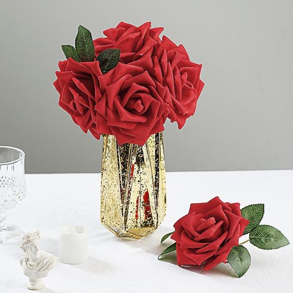 

20 heads 8cm artificial flowers pe foam red white rose with stem bridal shower bridesmaid rose bouquet wedding home diy supplies