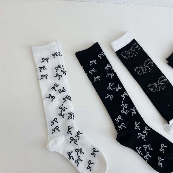 

autumn mid black white knee girls' long cotton