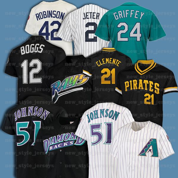 

21 roberto clemente 51 randy johnson 42 jackie robinson 12 wade boggs retro men mitchell & ness baseball jersey z5, Blue;black