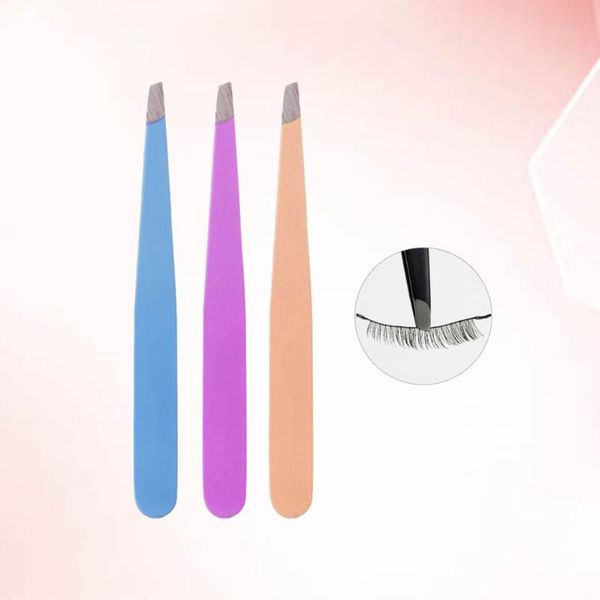 

eyebrow tools & stencils 3pcs stainless steel clip slant angle tweezers trimming for and girls(random color)
