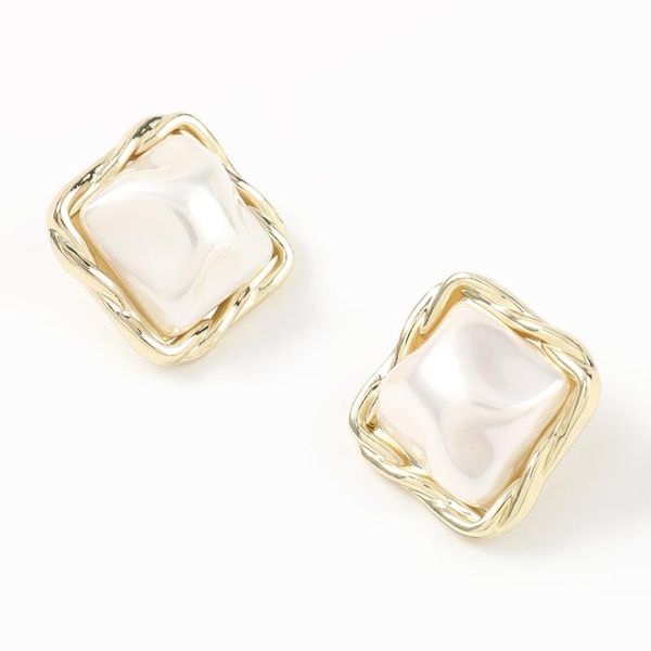 

stud fashion square metal imitation pearl geometric earrings women's creative banquet accessories, Golden;silver