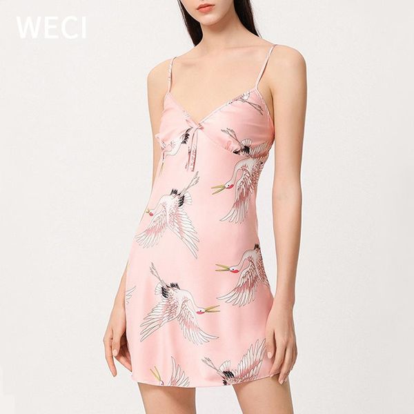 

women's sleepwear weci silk nightgowns ladies negligee girl satin nightie pijama night dress slip v sensual lingerie summer, Black;red