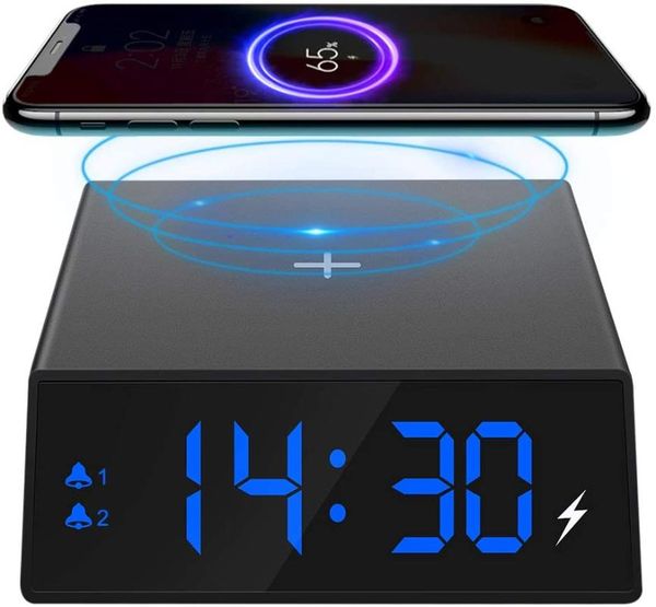 

other clocks & accessories wireless charging alarm clock 2-in-1 led digital with qi charger snooze 4 brightness dual