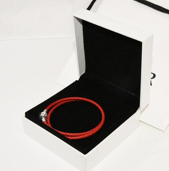 

fashion womens bracelets 925 sterling silver red double layer real leather fit pandora charms beads jewelry men mens bangle bracelet, Golden;silver