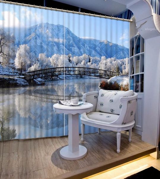 

curtain & drapes fashion customized 3d snow mountain tree scenery window curtains home bedroom decoration background