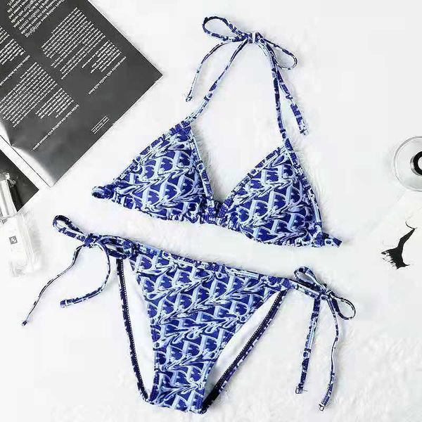 

fashion brand d family letter printed bikini women's bandage neck triangle split holiday swimsuit, White;black