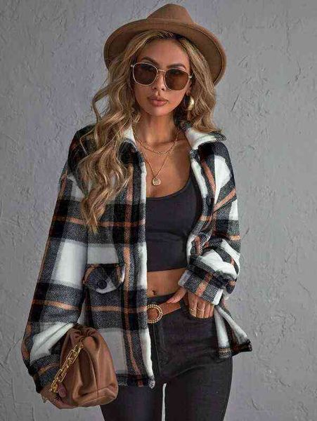

contrast stitched jacket wools coat plaid print drop shoulder jacket blackcoat vest 220118, Black