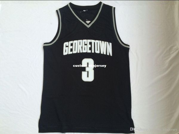 Ucuz Özel Allen Iverson # 3 Georgetown Hoyas Black Kolej Forması Dikiş Herhangi Bir Numara Adı Özelleştirmek Erkek Kadın Gençlik XS-5XL