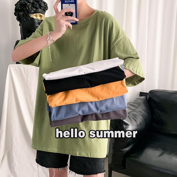 

summer plain tee cotton oversized t shirt for mens streetwear loose fit solid color tees simple design korean fashion shirt, White;black