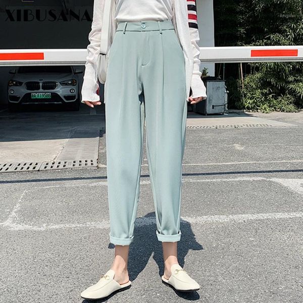 

women's pants & capris women elegant harem 2021 spring summer wide leg high waist office lady straight suits pant female long trousers, Black;white