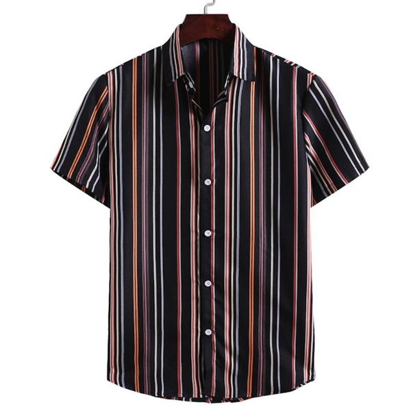 

jaycosin summer fashion shirt striped men shirt short thin lapel short sleeve shirts hawaii men clothing camisa, White;black
