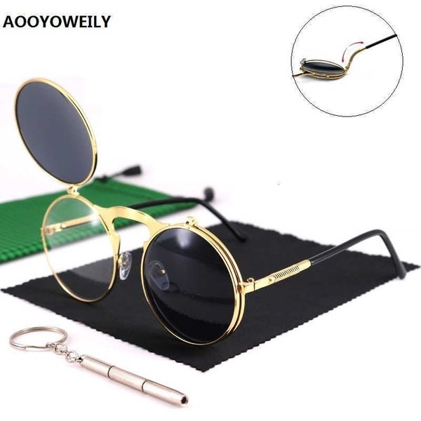 

sun glasses steampunk glasses round metal women men style retro flip circular double male circle sun glasses vintage eyewear, White;black