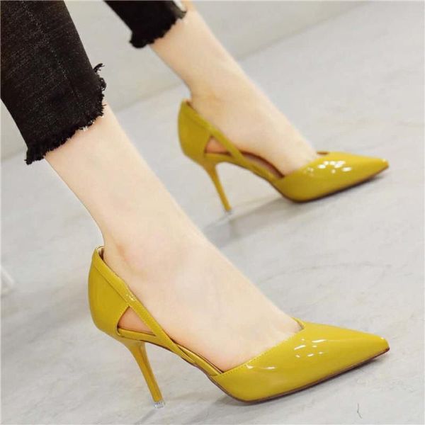 

dress shoes high heel women's fine with pointed single summer korean paint leather net red side empty, Black